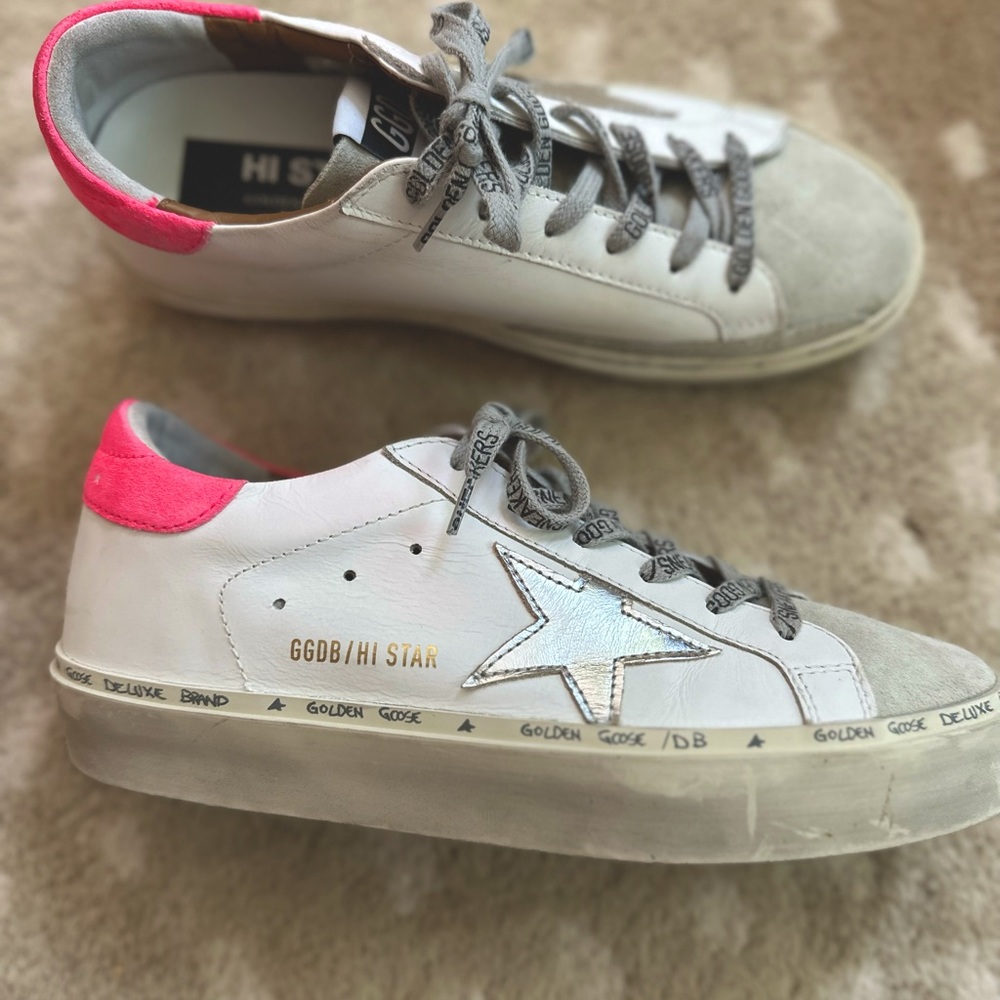 golden goose “hi star” pink and silver